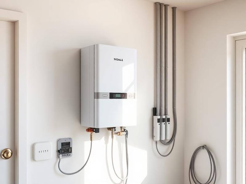 Hybride omvormer aan de muur naast een thuisbatterij