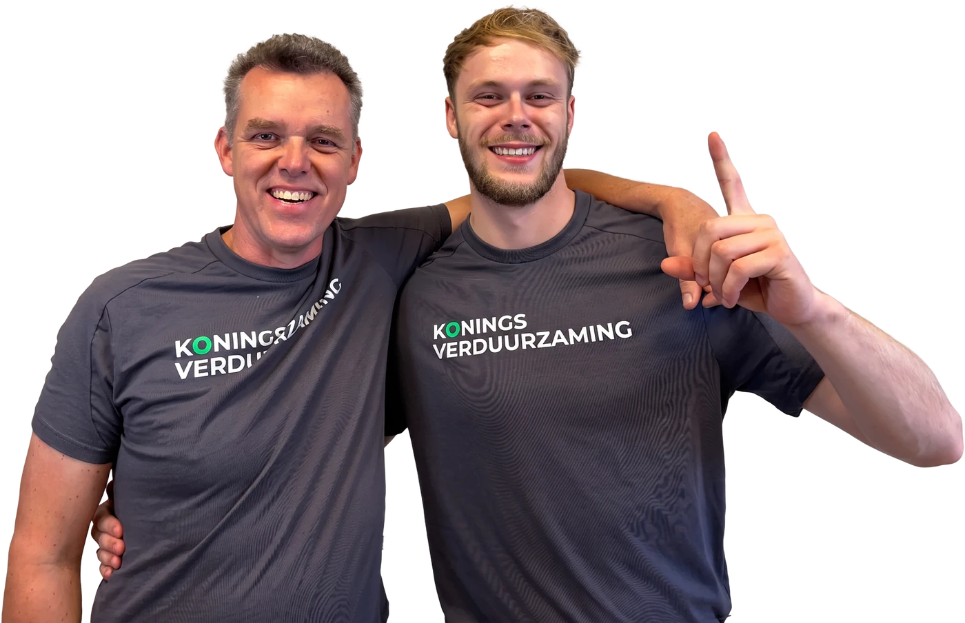 Remco en Julian Konings in Konings Verduurzaming-shirts